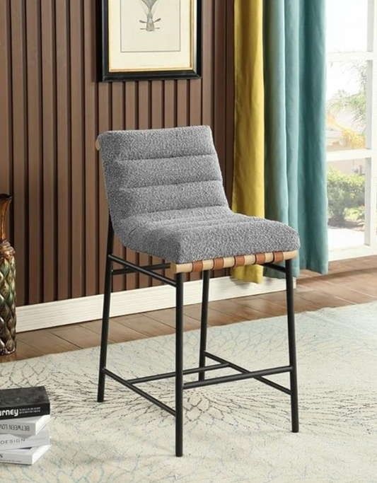 Gray boucle fabric counterheight barstool 🩶