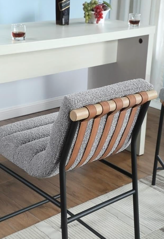 Gray boucle fabric counterheight barstool 🩶