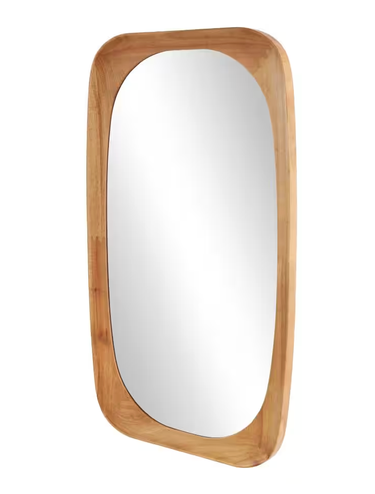 28x47 brown wood oval minimalistic wall mirror 🪞