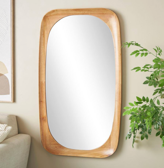 28x47 brown wood oval minimalistic wall mirror 🪞