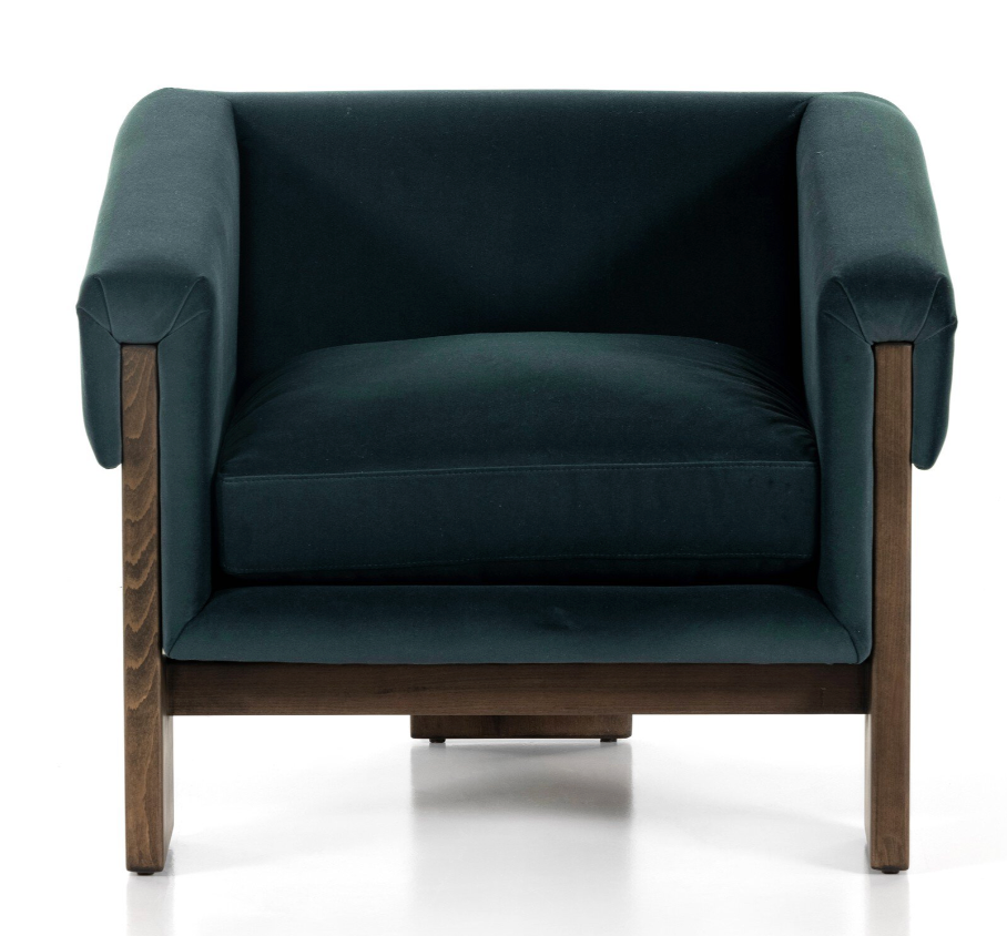 Four Hands modern velvet smoke armchair w/ wood frame 🌷
