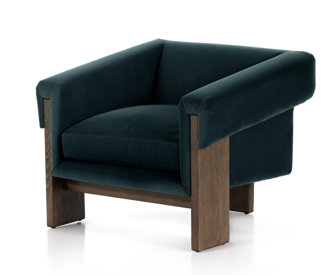 Four Hands modern velvet smoke armchair w/ wood frame 🌷