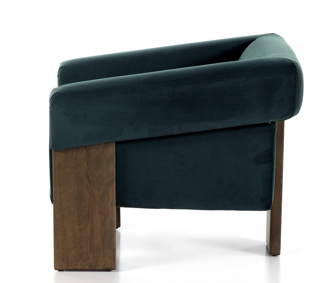 Four Hands modern velvet smoke armchair w/ wood frame 🌷