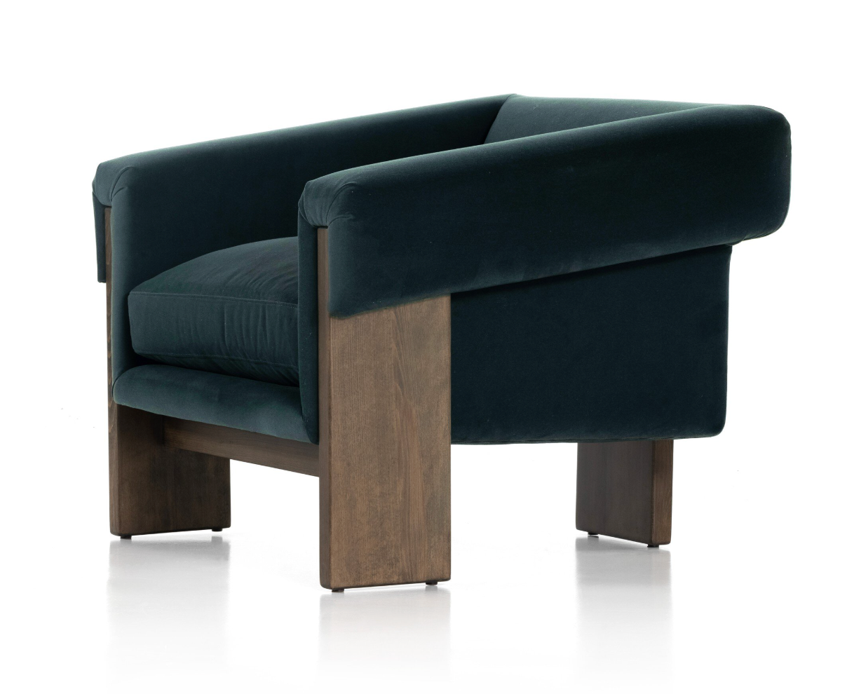 Four Hands modern velvet smoke armchair w/ wood frame 🌷