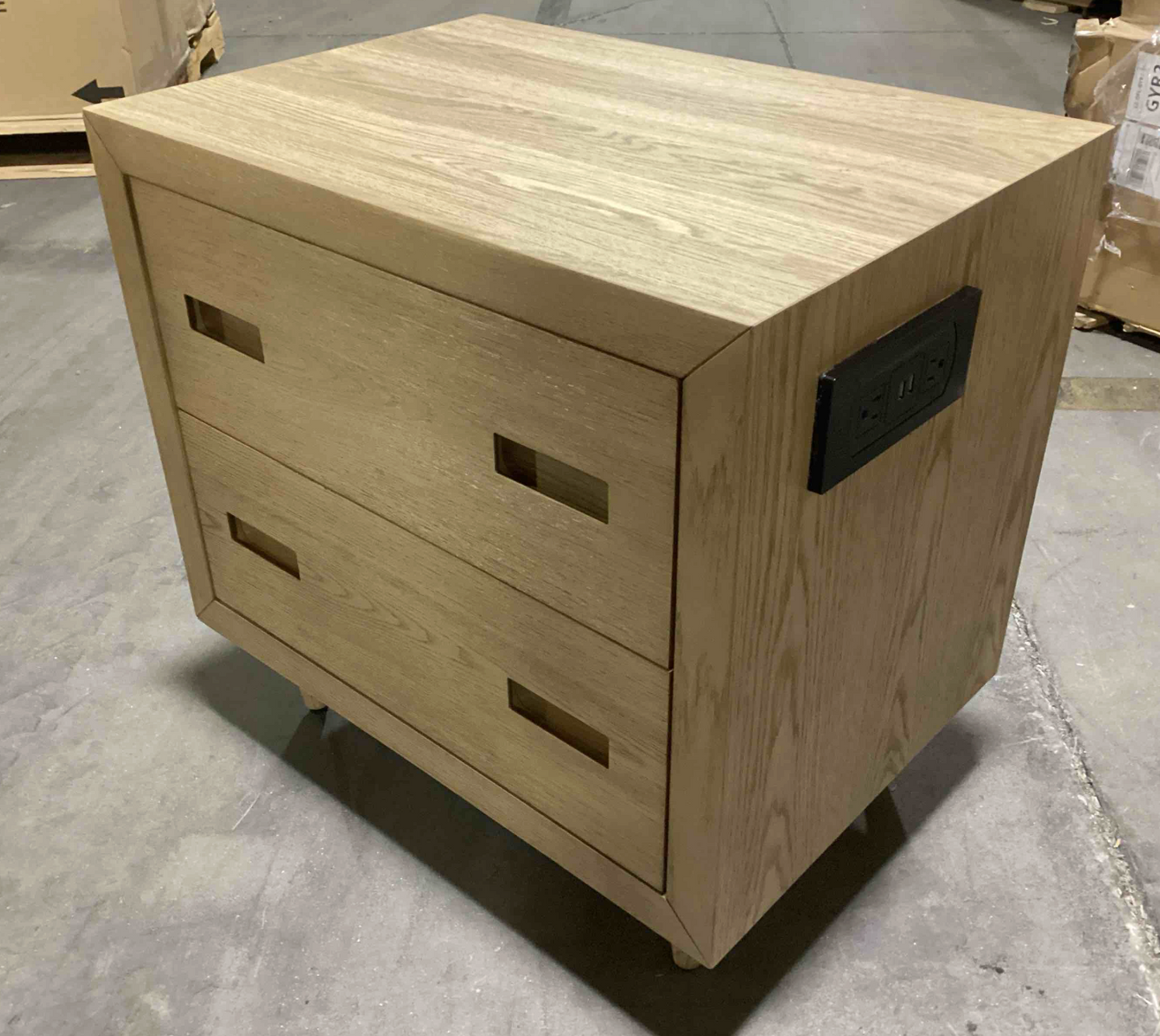 Oak 2-drawer nightstand w/ charging station ☕