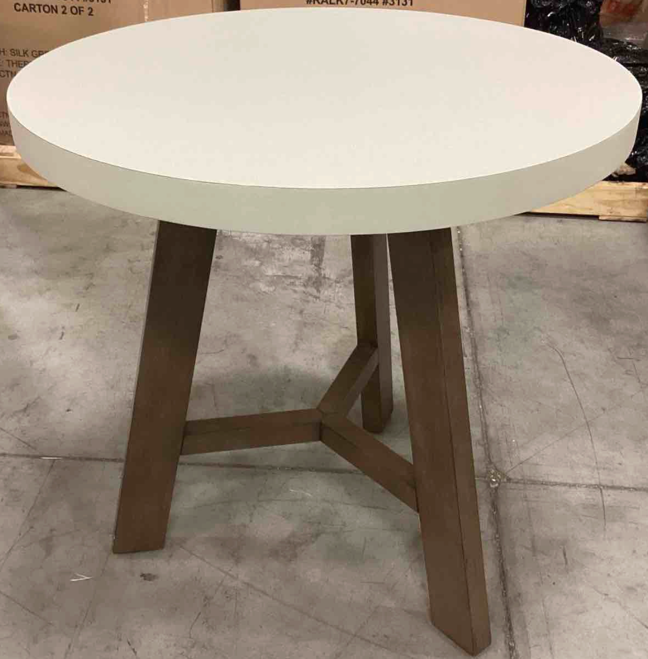 32" round grey dining table w/ brown walnut wood base 🍽️