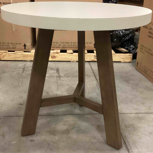 32" round grey dining table w/ brown walnut wood base 🍽️