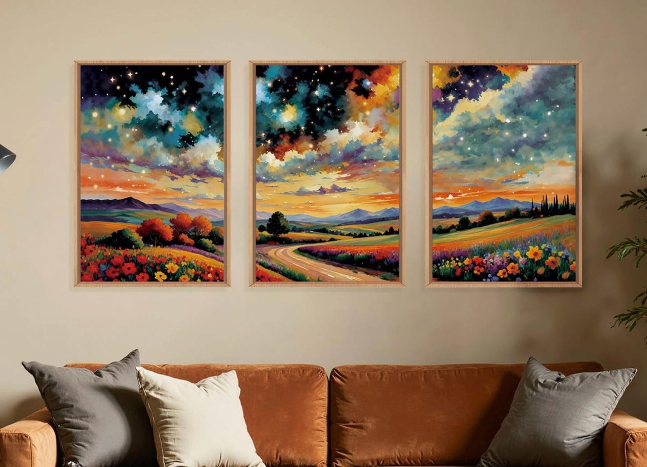 16x24 abstract mountain flower starry night retro wildflower canvas 🌸