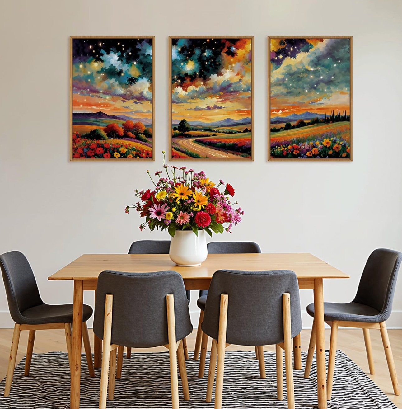 16x24 abstract mountain flower starry night retro wildflower canvas 🌸