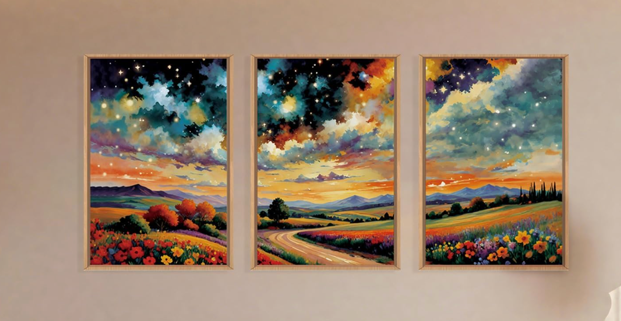 16x24 abstract mountain flower starry night retro wildflower canvas 🌸