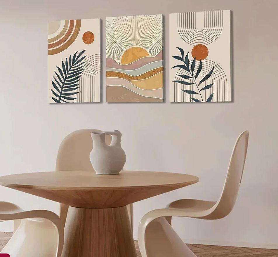 16x24 3 piece framed boho abstract orange rainbow sun desert canvas ☀️