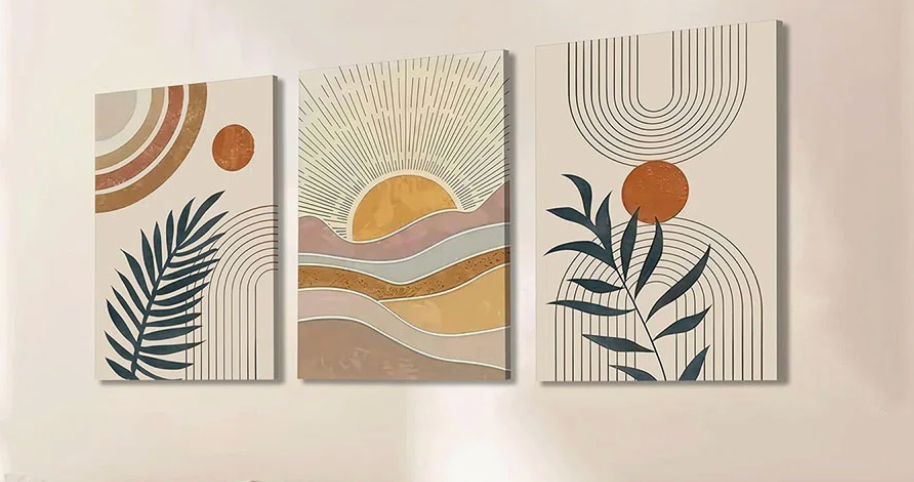 16x24 3 piece framed boho abstract orange rainbow sun desert canvas ☀️