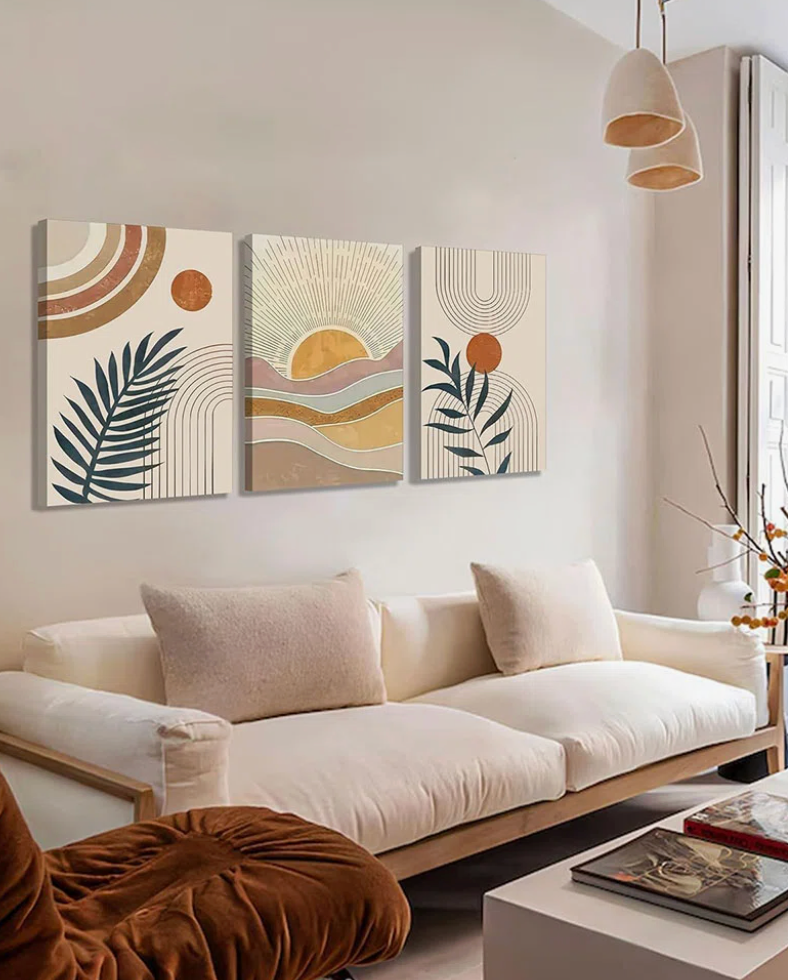 16x24 3 piece framed boho abstract orange rainbow sun desert canvas ☀️