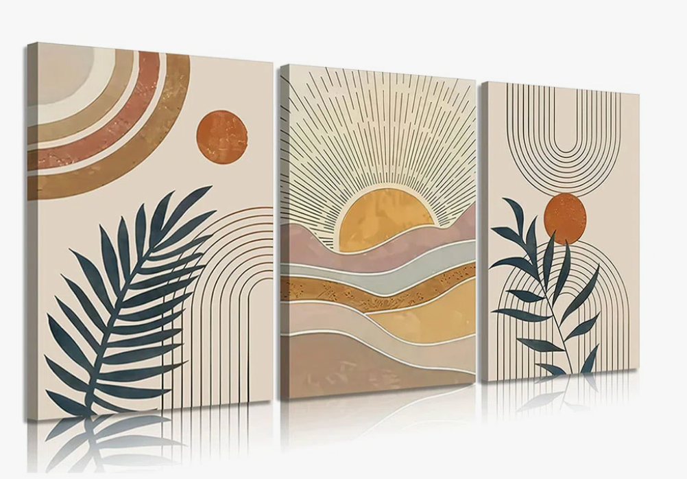 16x24 3 piece framed boho abstract orange rainbow sun desert canvas ☀️