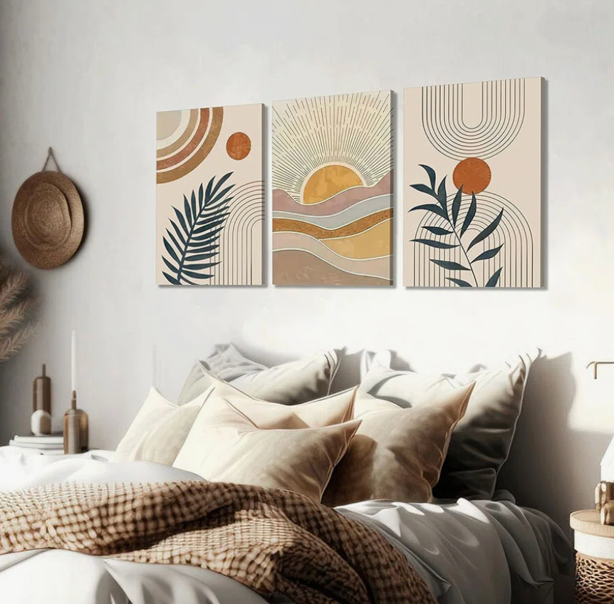 16x24 3 piece framed boho abstract orange rainbow sun desert canvas ☀️