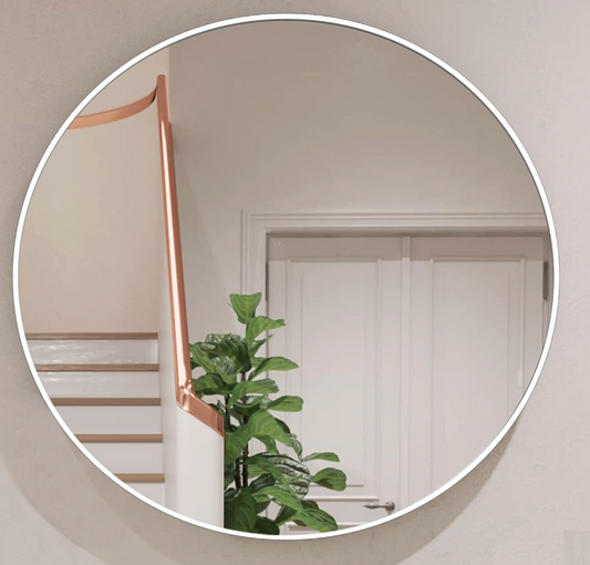 36" round silver aluminum matte framed mirror 🩶