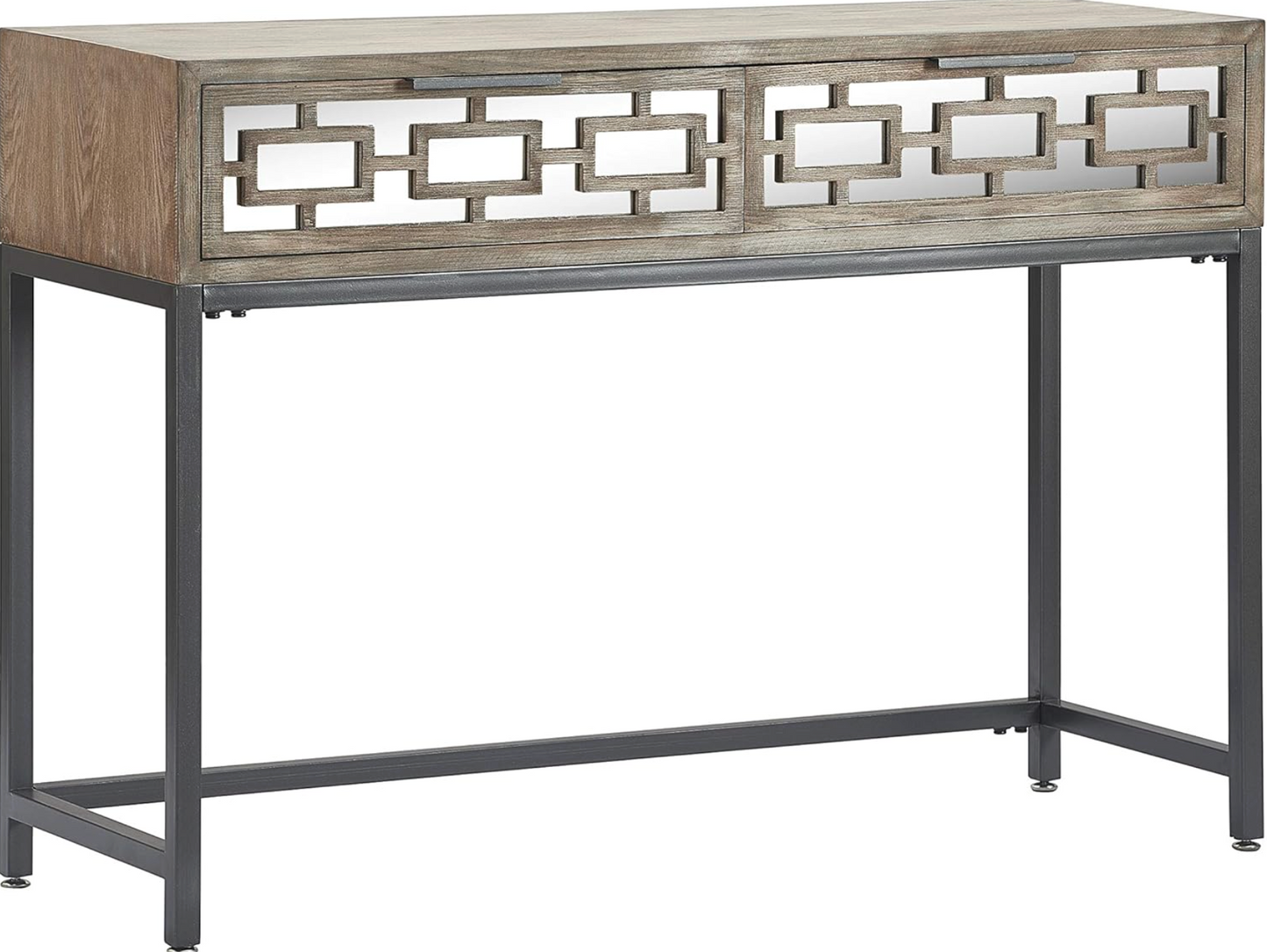 Tommy Hilfiger grey weathered wood console table w/ mirrored drawers 🩶