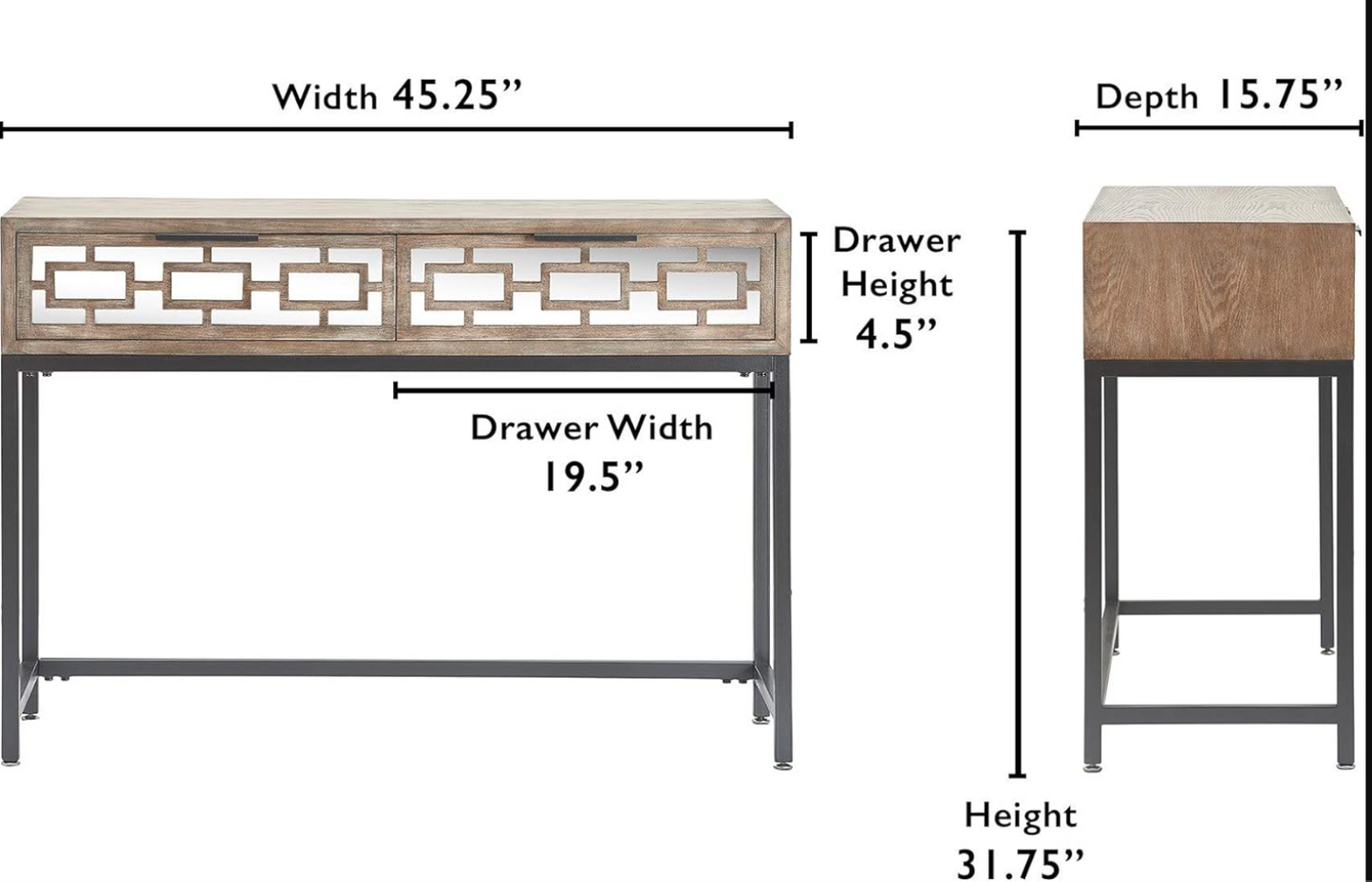 Tommy Hilfiger grey weathered wood console table w/ mirrored drawers 🩶