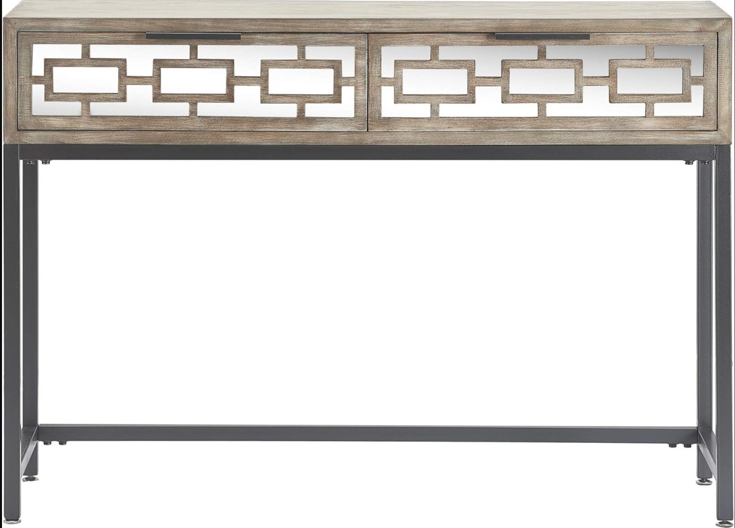 Tommy Hilfiger grey weathered wood console table w/ mirrored drawers 🩶