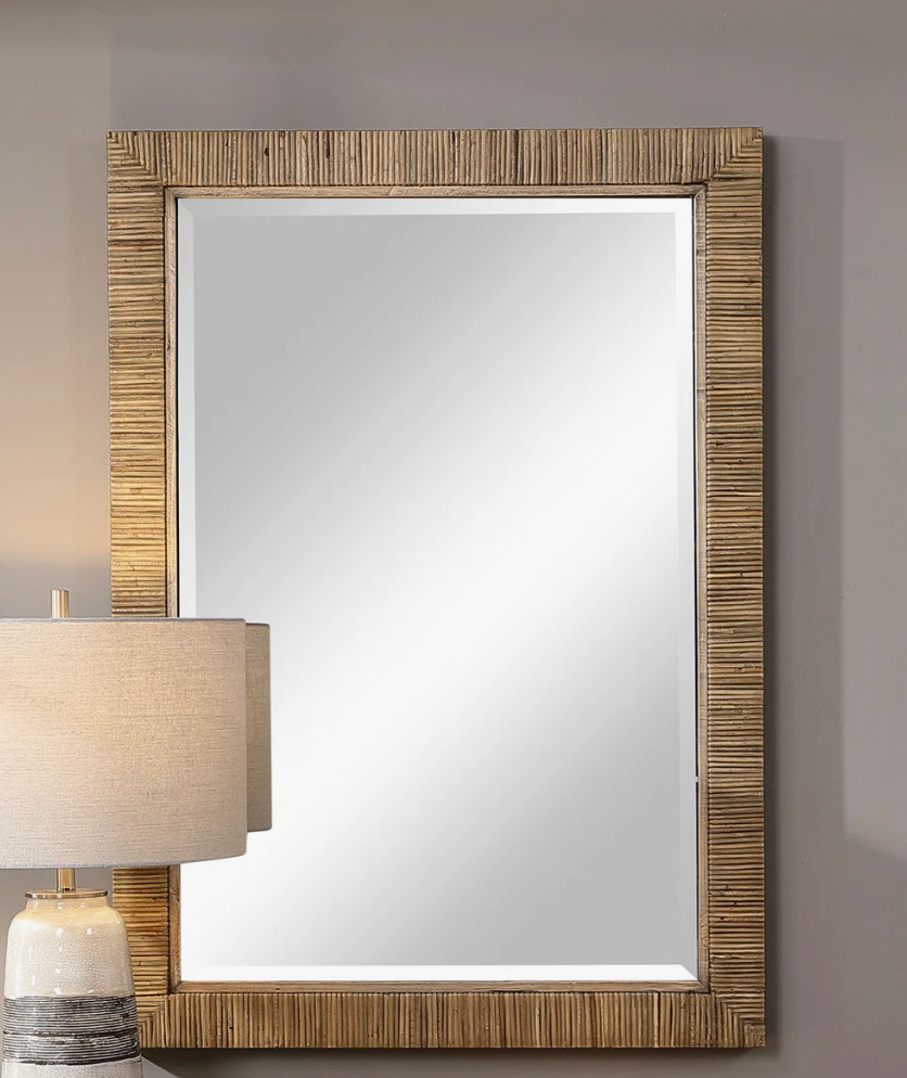 Rectangle dark brown rattan mirror 🪞