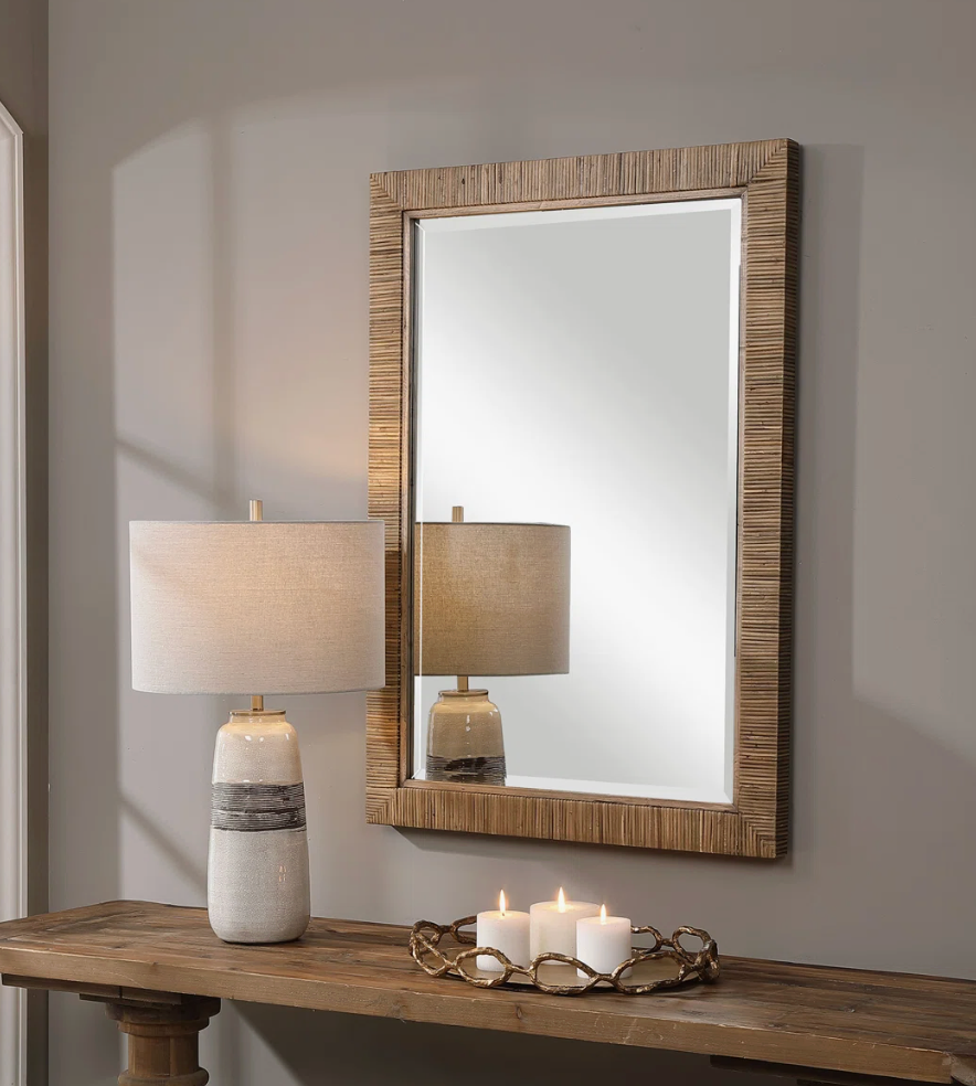 Rectangle dark brown rattan mirror 🪞