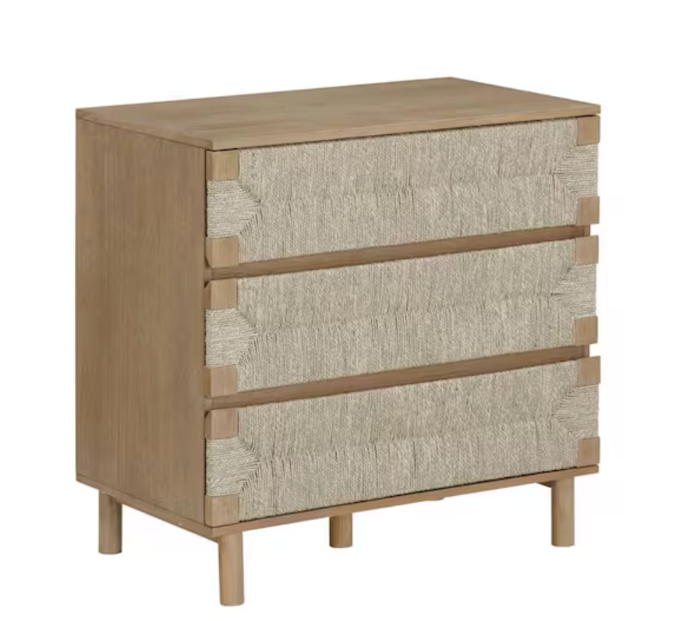 Nathan James 3-drawer light brown boho woven seagrass dresser 🧶