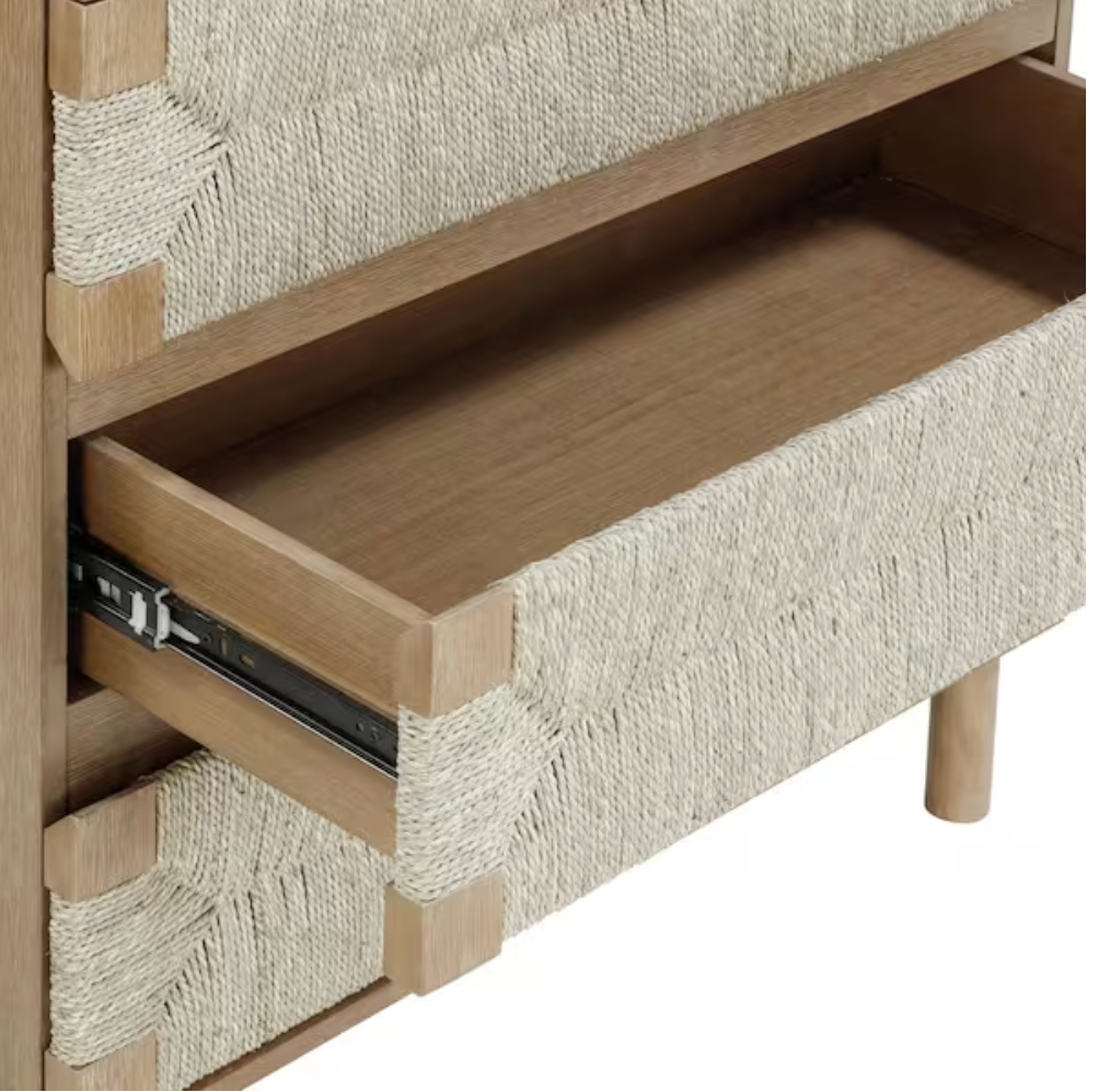Nathan James 3-drawer light brown boho woven seagrass dresser 🧶