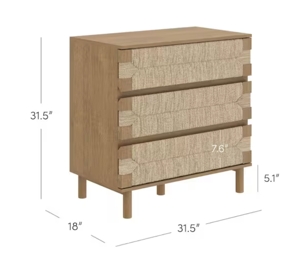 Nathan James 3-drawer light brown boho woven seagrass dresser 🧶