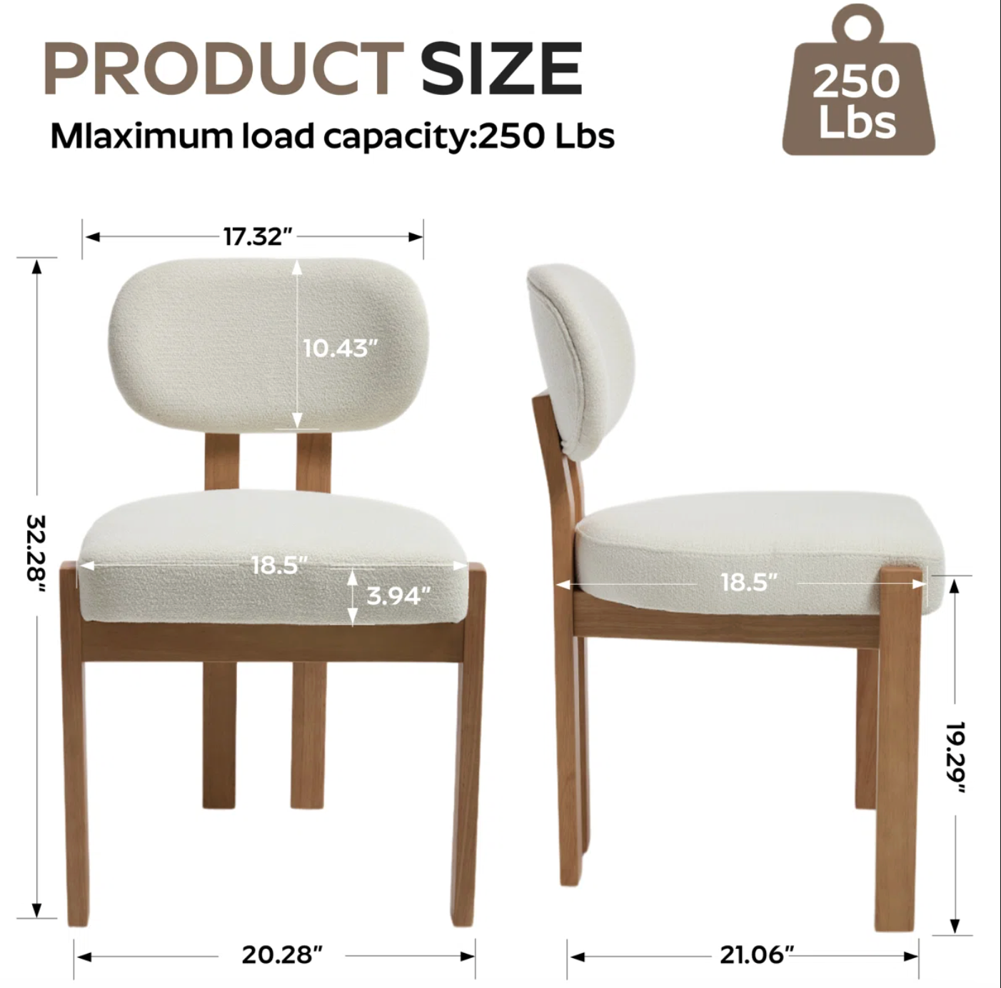 2 white boucle & solid wood dining chairs 🪑