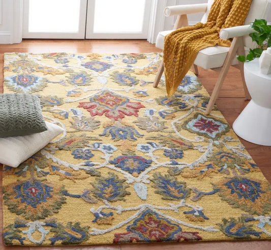 6x9 blossom French Country gold / multi handmade wool rug