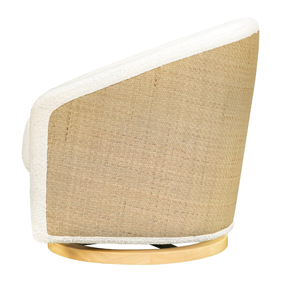 Babyletto swivel glider in ivory boucle w/ cane back & light wood base 🪴