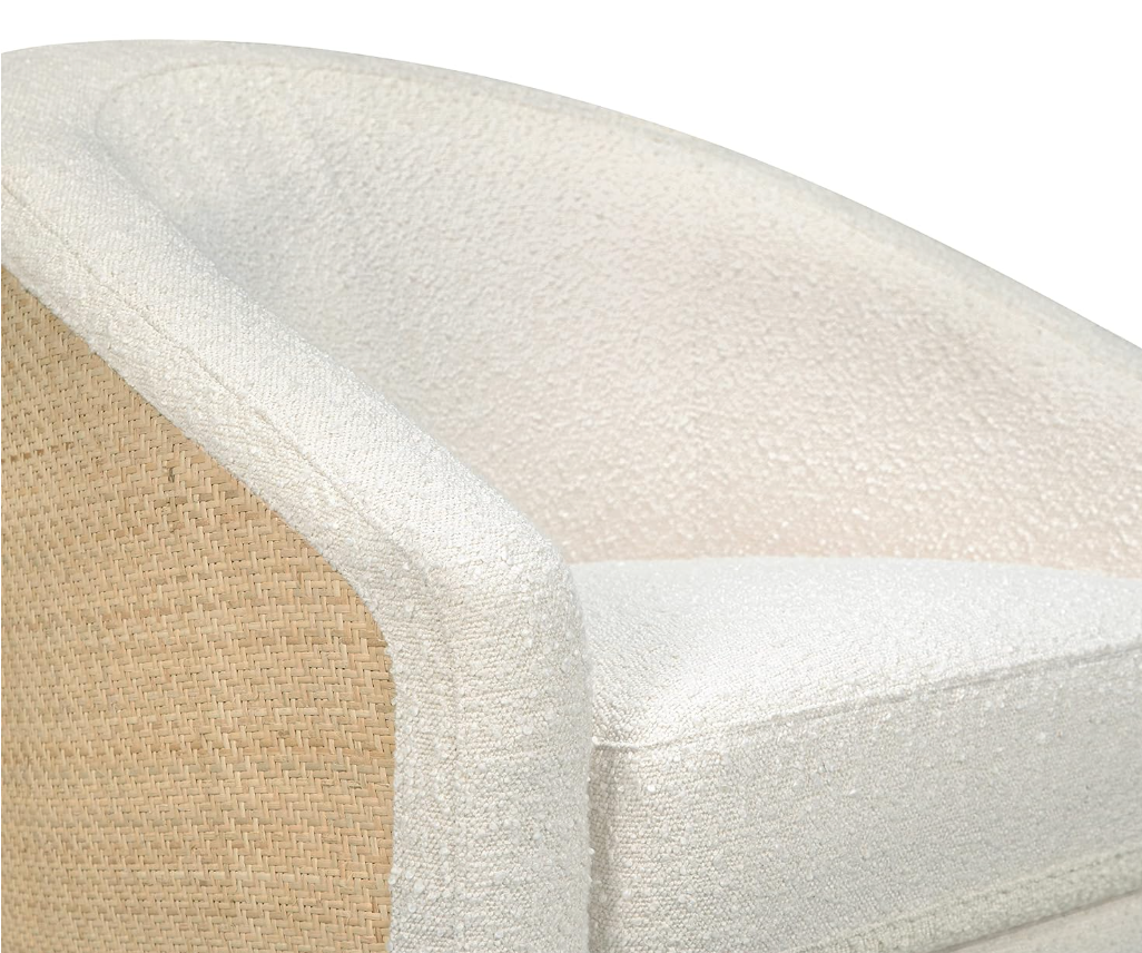 Babyletto swivel glider in ivory boucle w/ cane back & light wood base 🪴