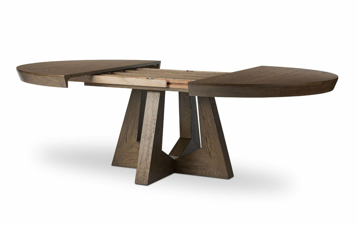Four Hands round brown oak dining table w/ leaf 🤎
