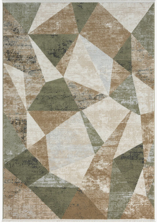 5x8 soft green, brown, & cream geometric rug 🍃