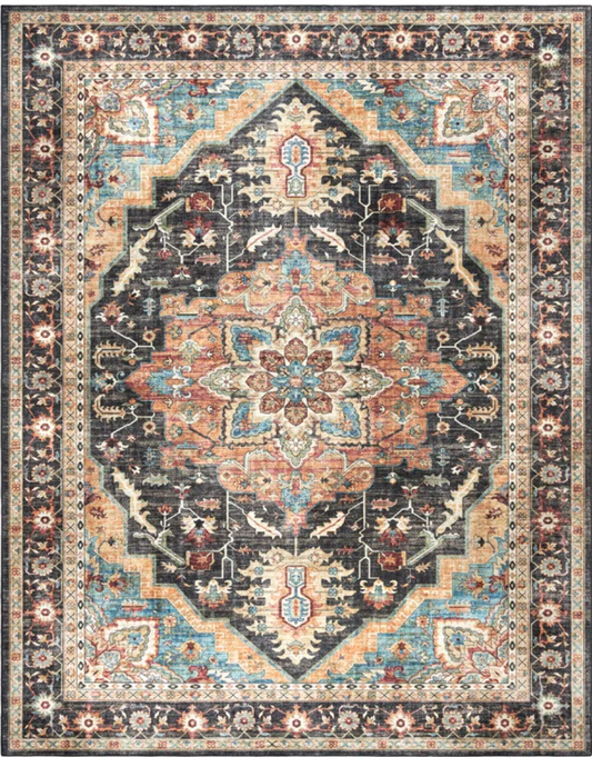 8x10 washable black & beige medallion rug 🖤