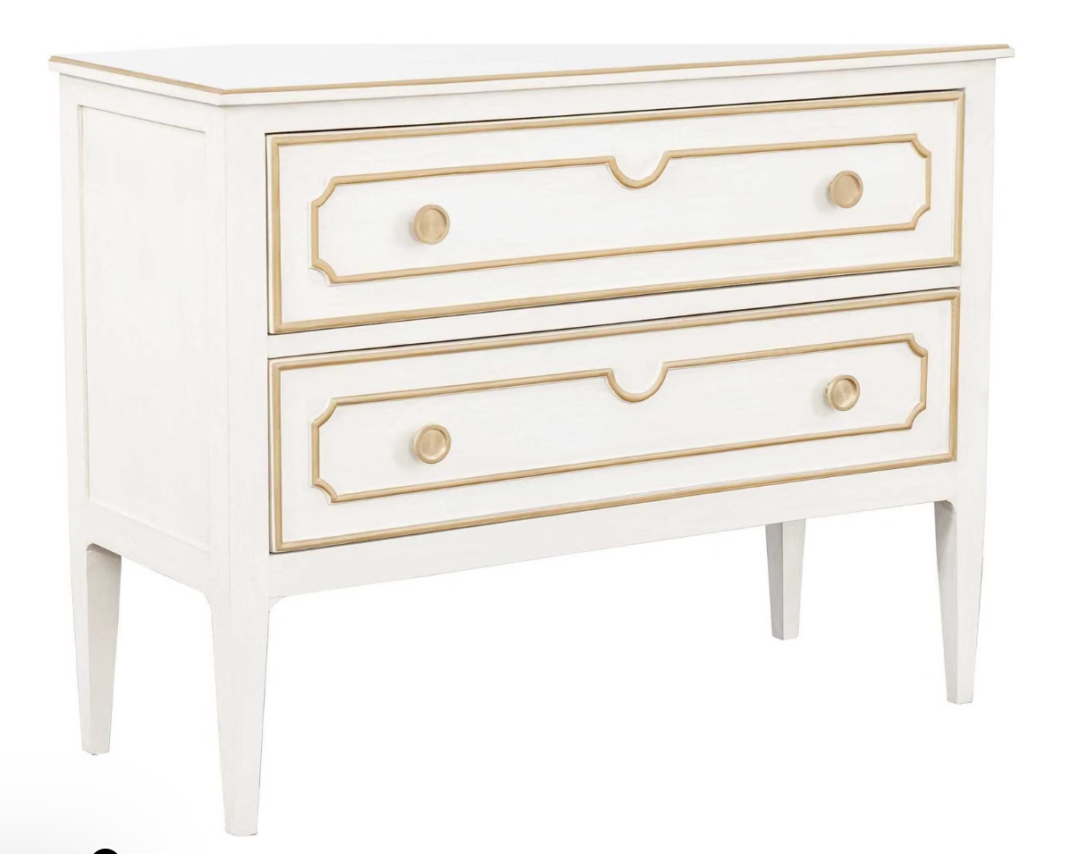 2-drawer nightstand in linen finish w/ antique gold  ✨