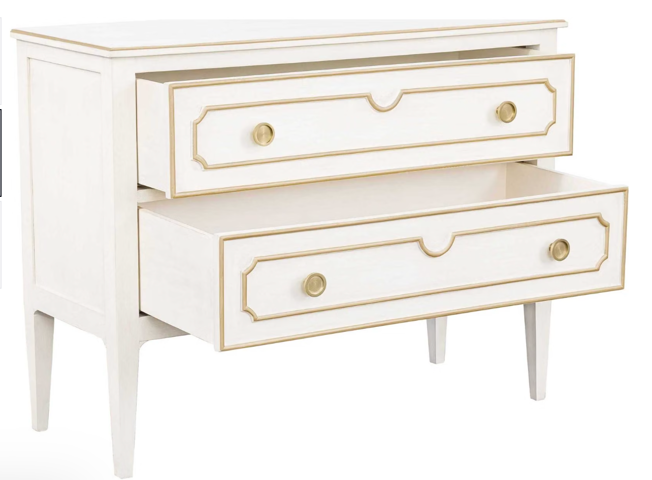 2-drawer nightstand in linen finish w/ antique gold  ✨