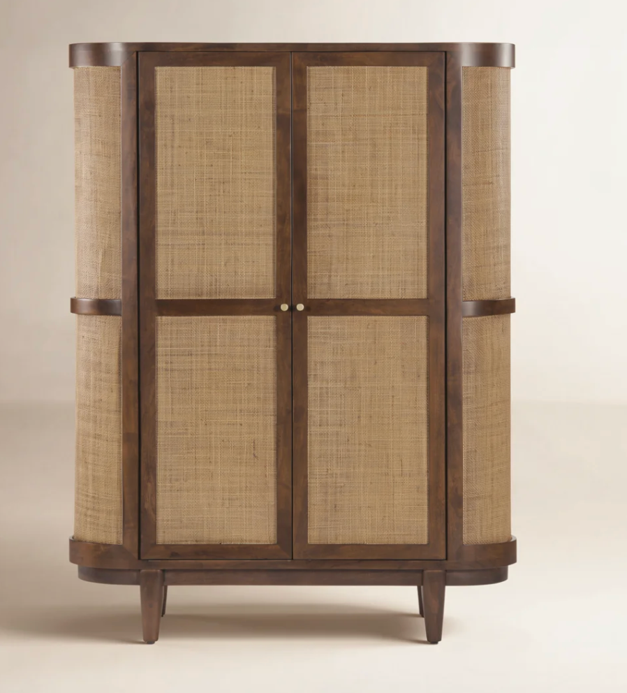 Acacia wood cabinet w/ natural woven, cane doors 🌷