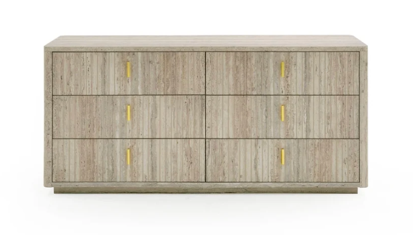 Bernhardt 6-drawer dresser w/ Travertine Laminate, Gold Accents, & Soft-Close Storage ✨
