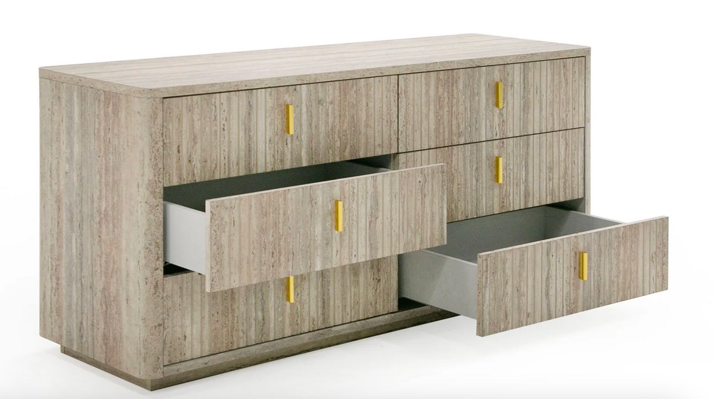 Bernhardt 6-drawer dresser w/ Travertine Laminate, Gold Accents, & Soft-Close Storage ✨
