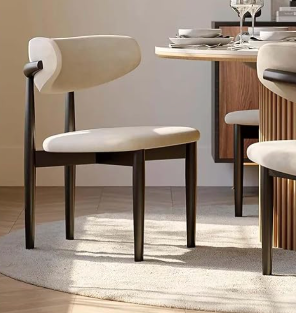 Set of 2 armless black modern dining chairs w/ sackcloth cushions & dark walnut-colored ash wood 🤎