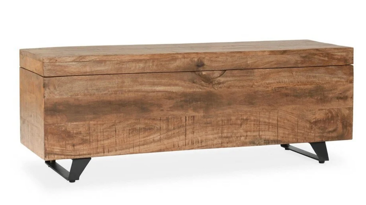 46" brown wood storage trunk w/ black metal legs