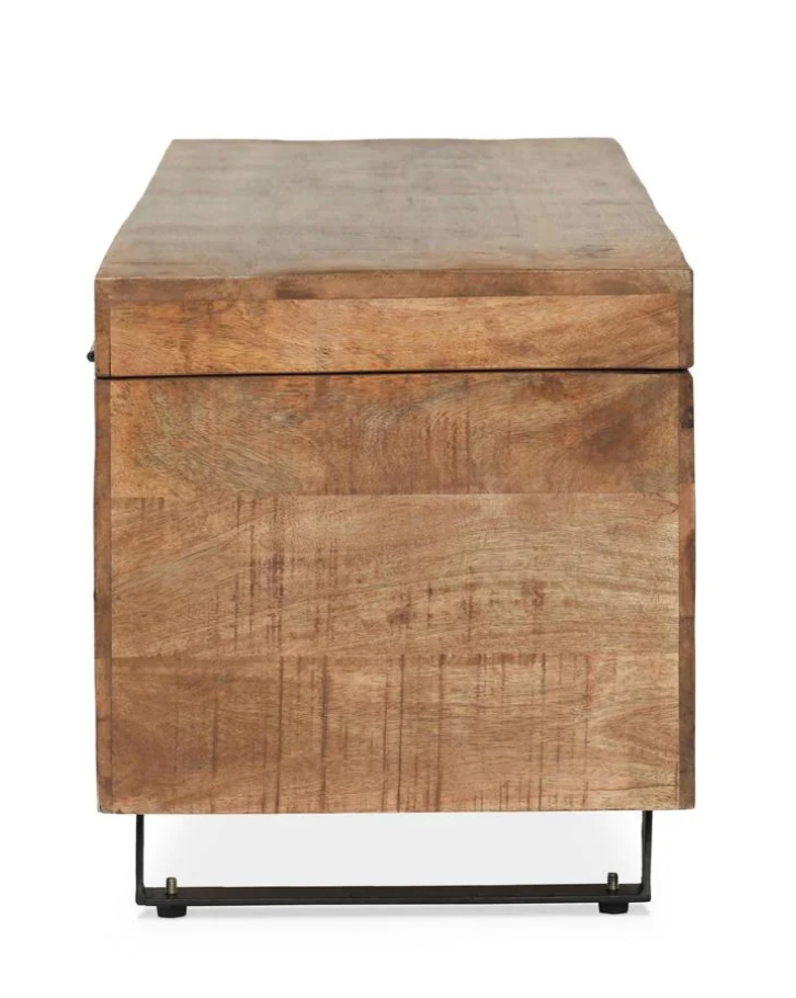 46" brown wood storage trunk w/ black metal legs