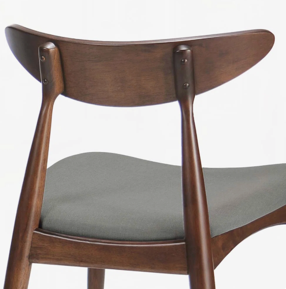 2 rubberwood MCM light gray & walnut dining chairs w/ cushioned seat 🤎