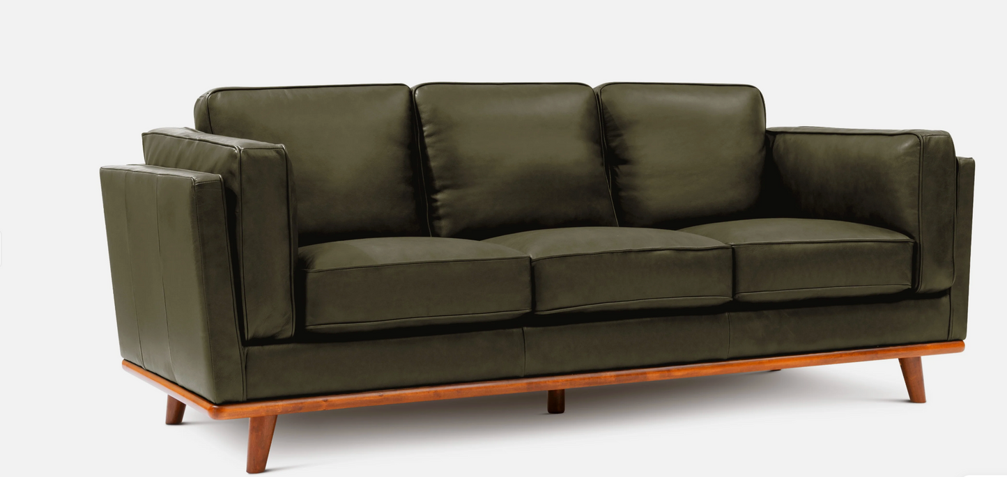 Valencia top grain olive green leather three-seat sofa 🫒