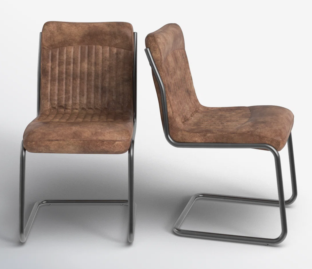 Set of 2 industrial Moe's grazed brown leather chairs 🥃