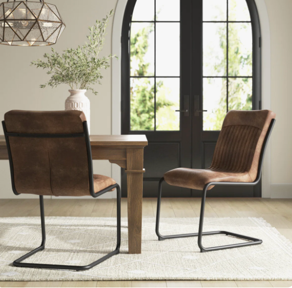 Set of 2 industrial Moe's grazed brown leather chairs 🥃
