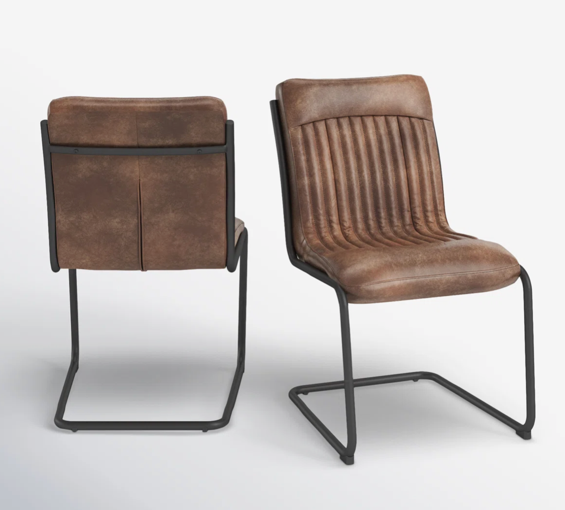 Set of 2 industrial Moe's grazed brown leather chairs 🥃