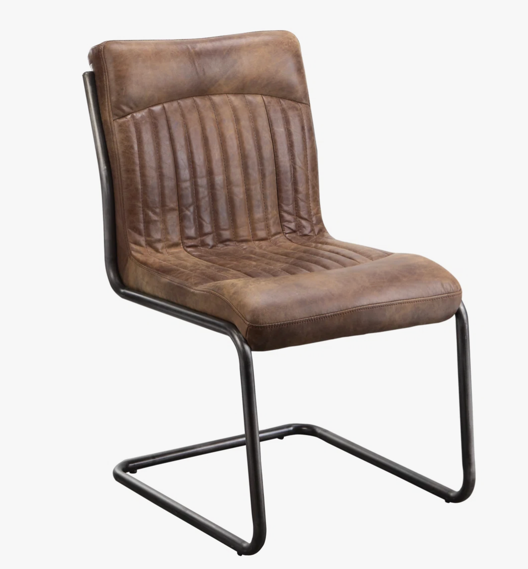 Set of 2 industrial Moe's grazed brown leather chairs 🥃
