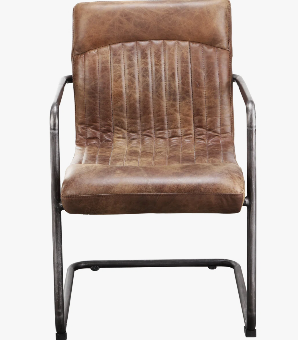 Set of 2 industrial Moe's grazed brown leather chairs 🥃